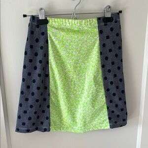 Y2K Neon Floral Mini Skirt with Polka Dot Panels Retro Mod Aesthetic prep S